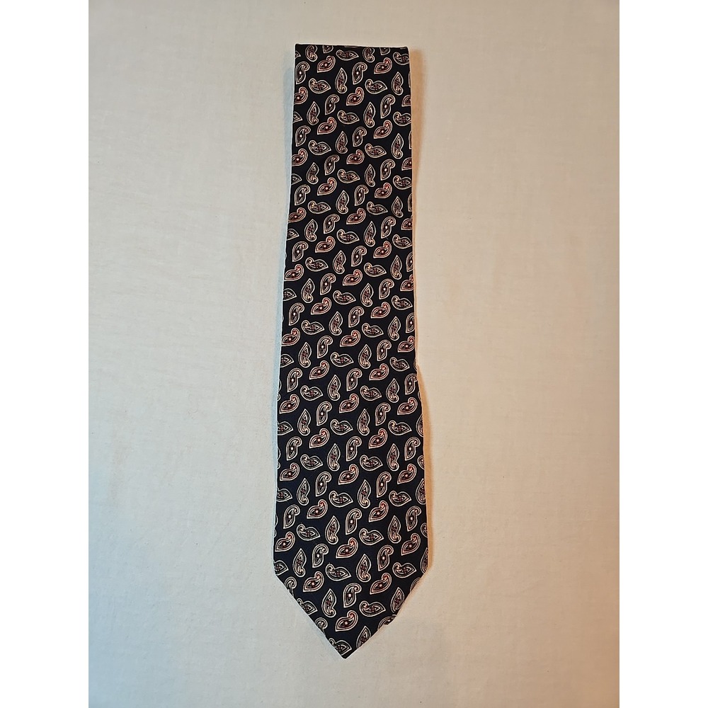 Men's Vintage Jacques Estier Tie 100% Silk Tie Navy Paisley‎ Italian Necktie